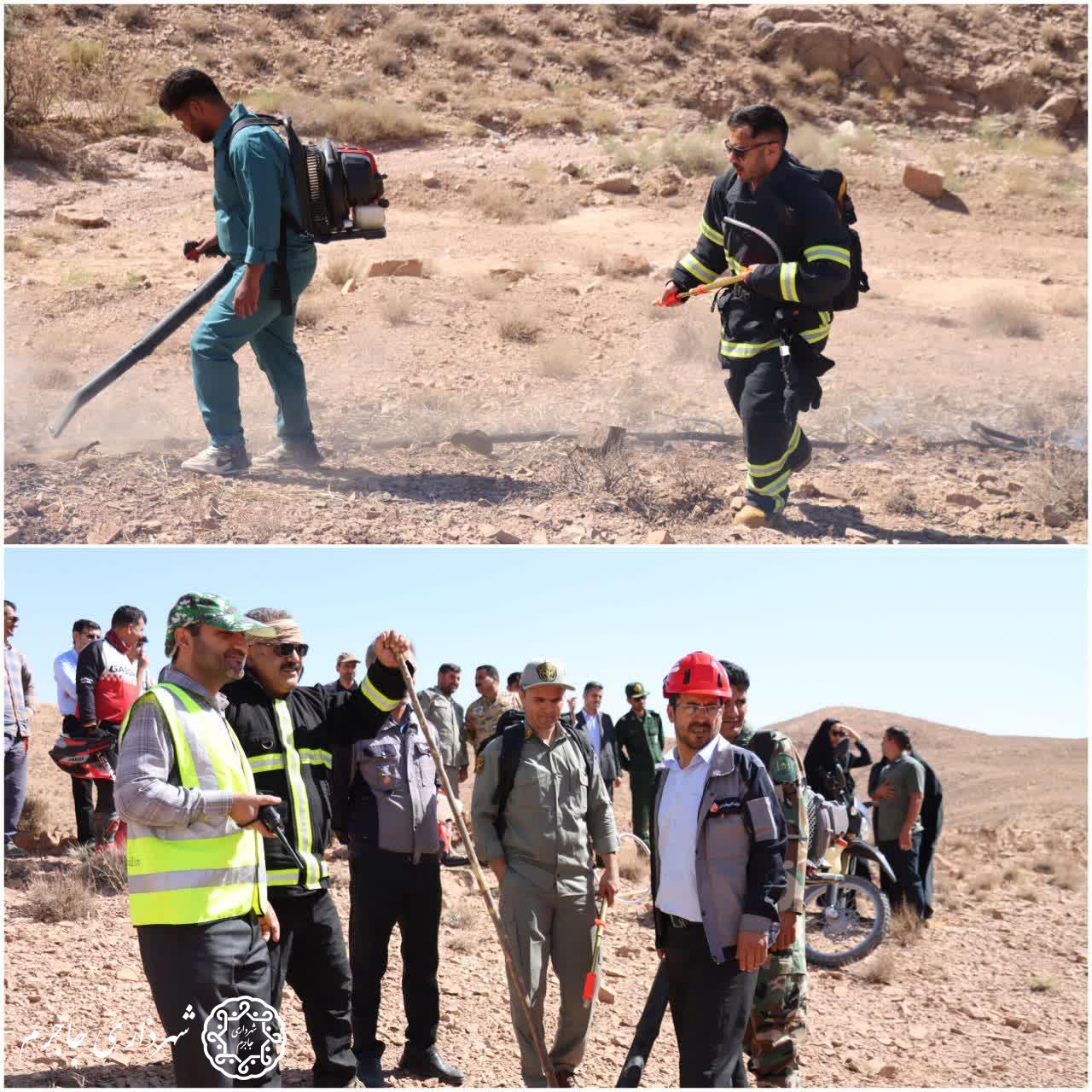 مانور آتش‌سوزی مراتع ناشی از وقوع زلزله در تنگه گزی جاجرم برگزار شد