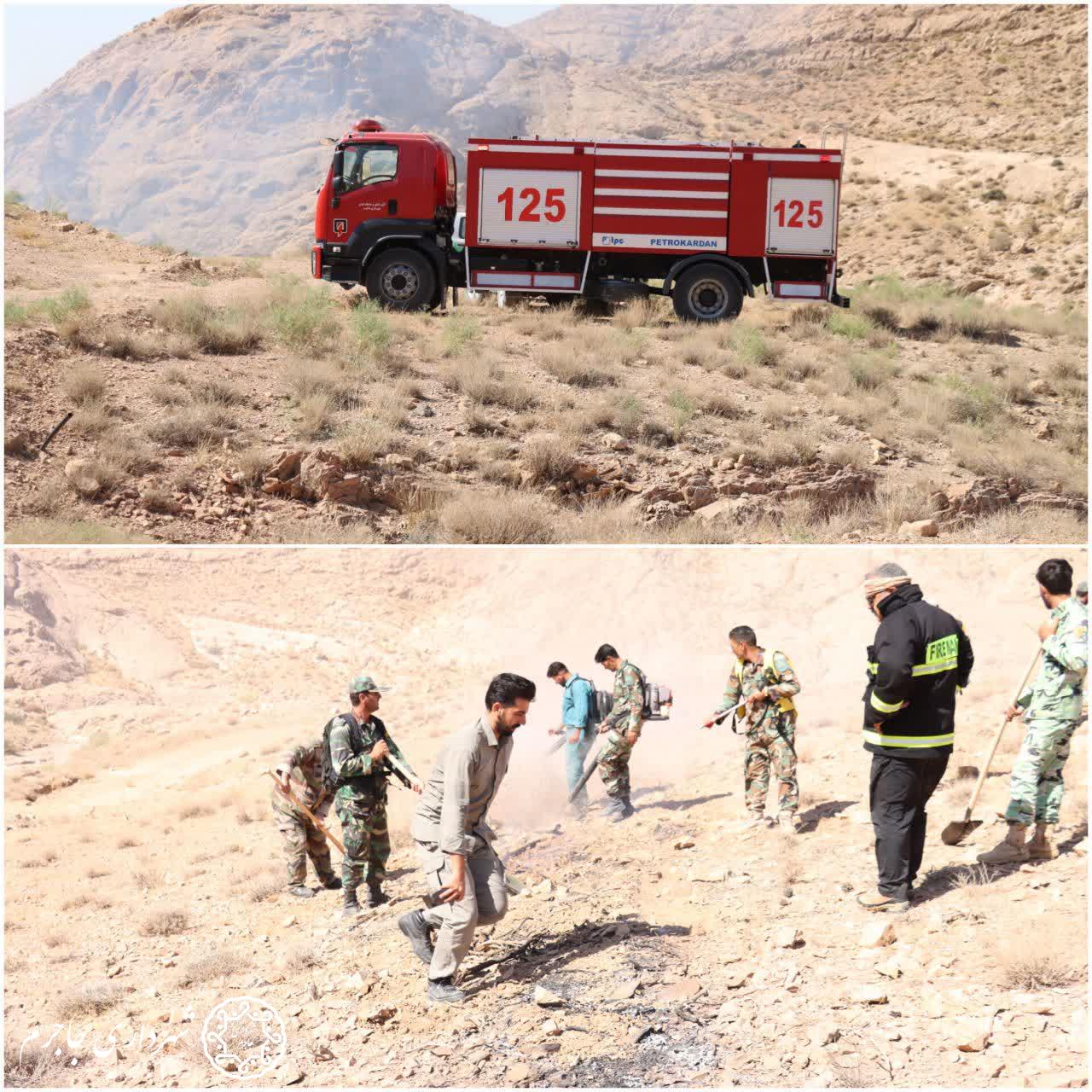 مانور آتش‌سوزی مراتع ناشی از وقوع زلزله در تنگه گزی جاجرم برگزار شد