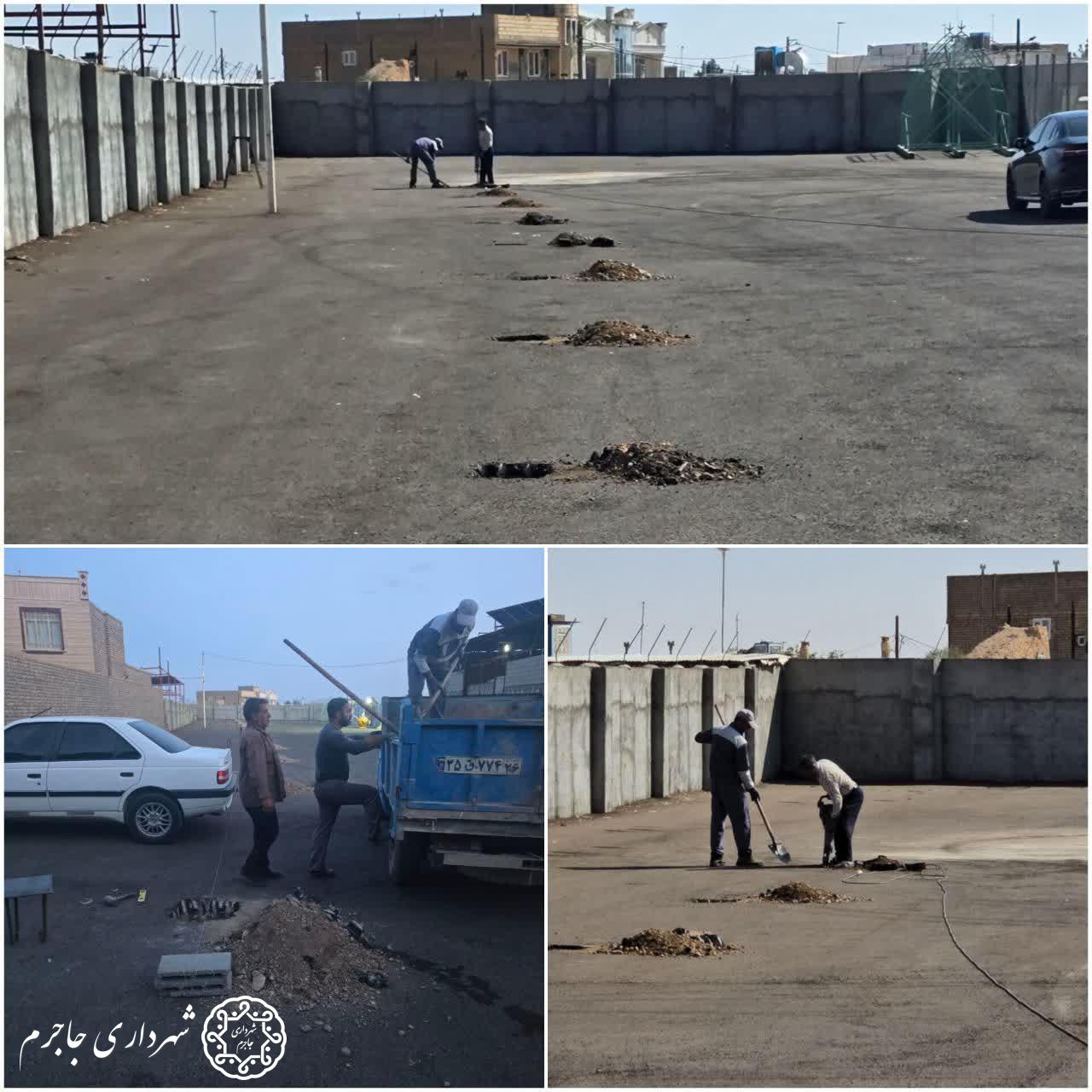 آماده‌سازی محل نصب سایبان در پارکینگ عمومی جاجرم
