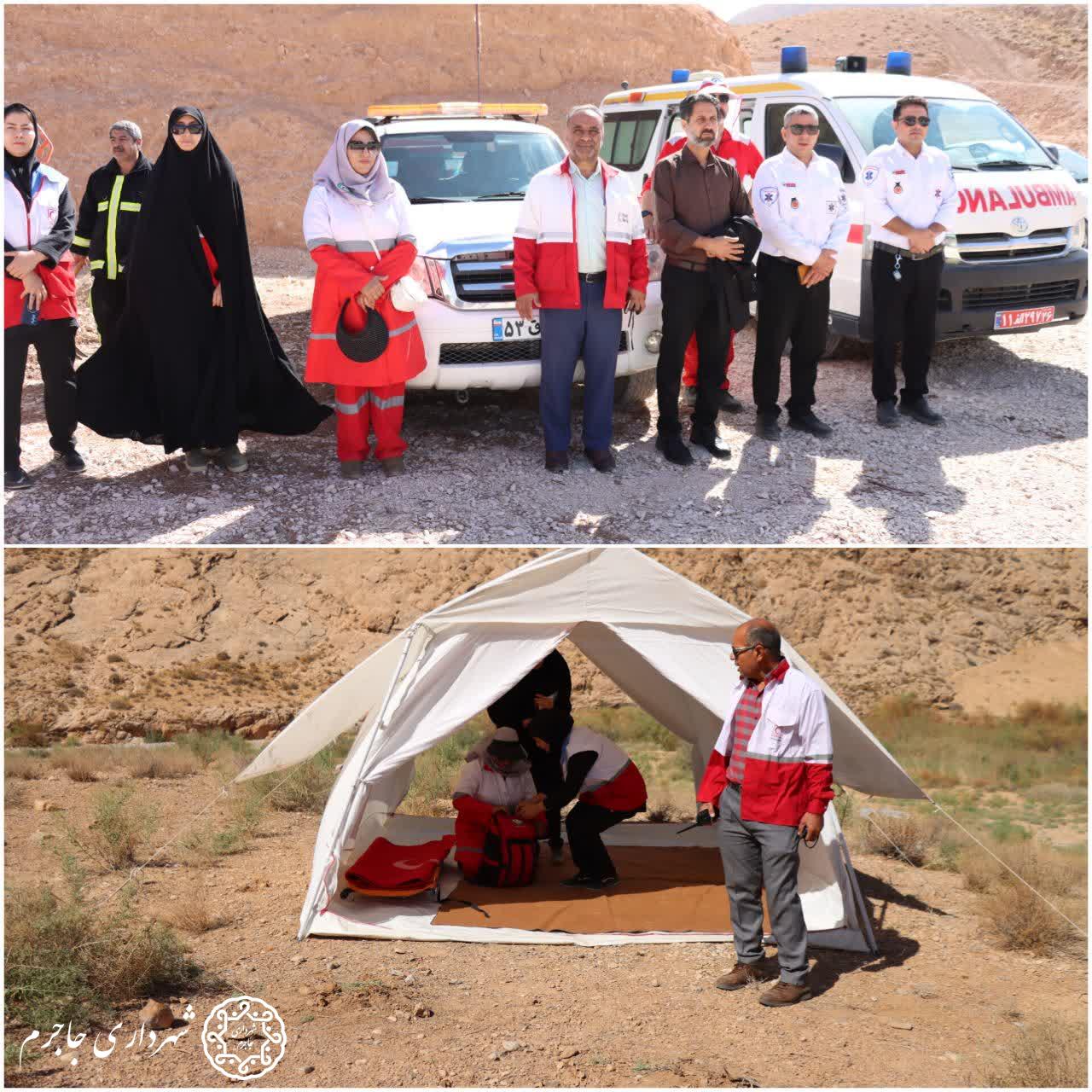 مانور آتش‌سوزی مراتع ناشی از وقوع زلزله در تنگه گزی جاجرم برگزار شد