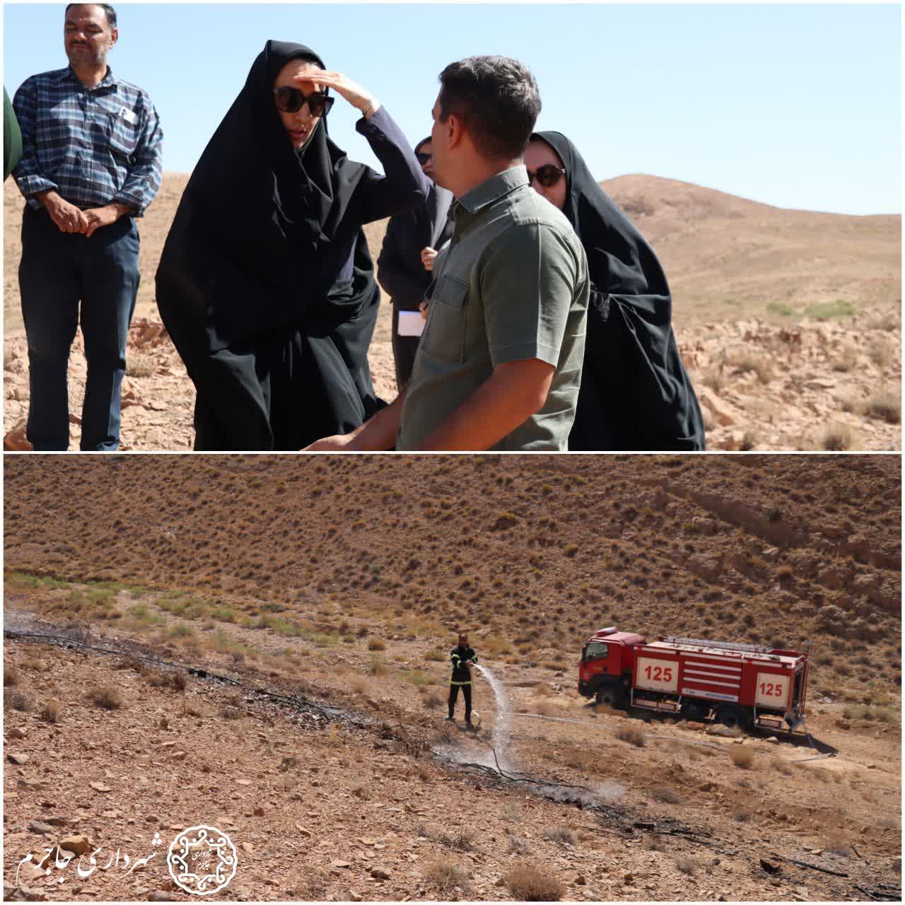 مانور آتش‌سوزی مراتع ناشی از وقوع زلزله در تنگه گزی جاجرم برگزار شد